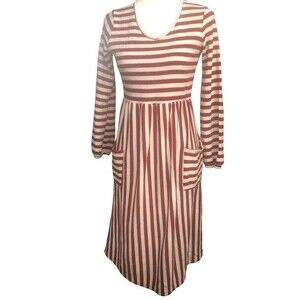Orange Creek Red and White‎ Striped Long Sleeve Dress S
